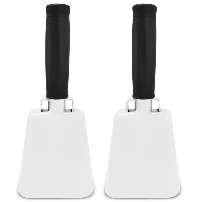 Deke Home - 2 Pack 7 Inch Steel Cowbells with Handle, Loud Noise Makers for Football, Sports, Parties, Competitions, School Spirit & Safety, Large Hand Bell for Cheering & Percussion Instrument - Image 1